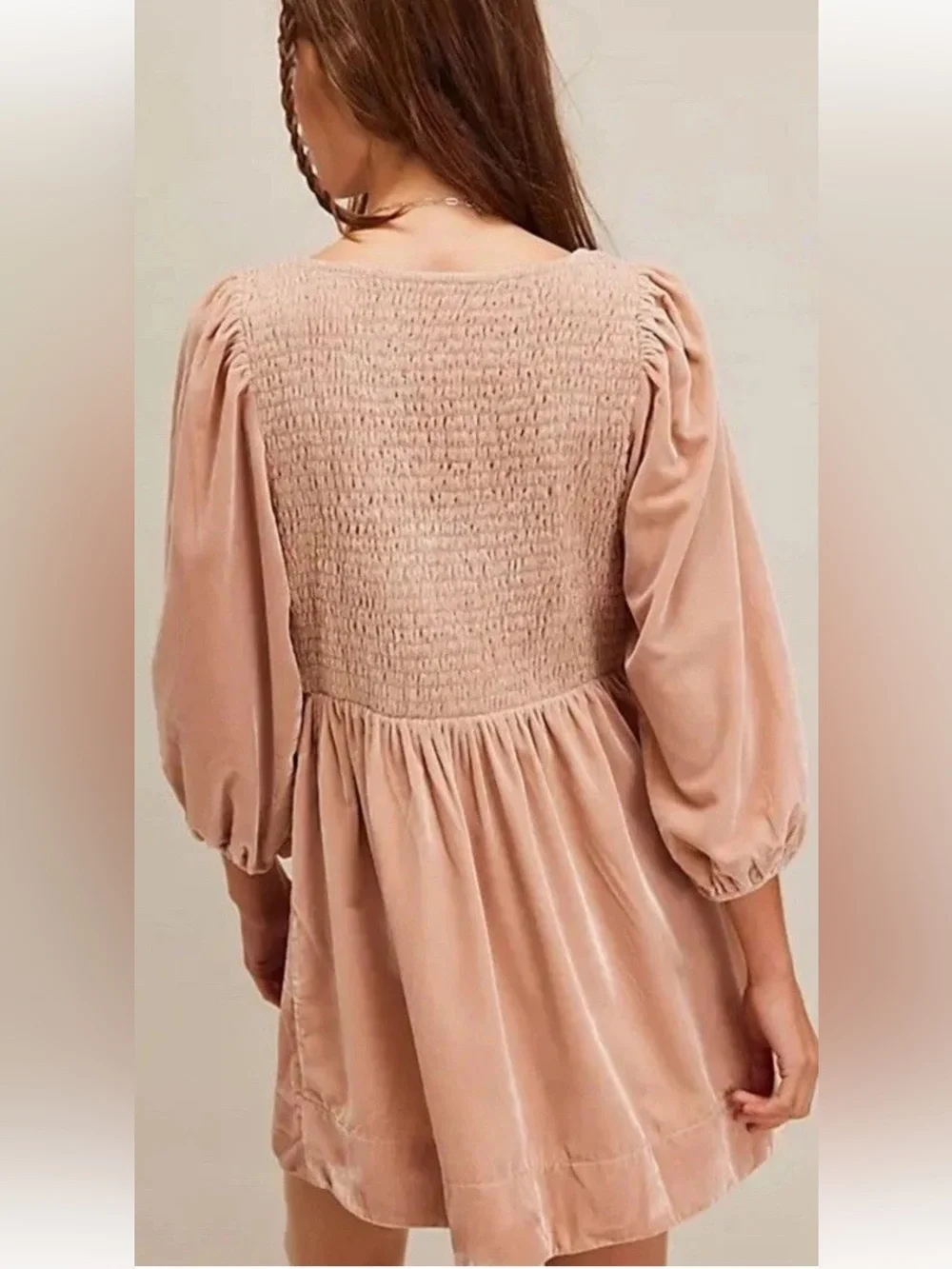 NWT Free People Farrier Velvet Smocked Mini Dress Pink/Mauve XS